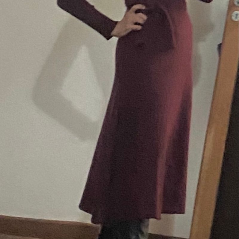 Vestido Midi Manga Longa Tricot Gola Alta Vinho Amaro Amaro