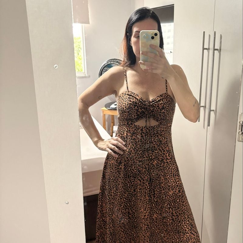 Vestido Mídi Onça em Linho Renner Blue Steel Usado 109494426