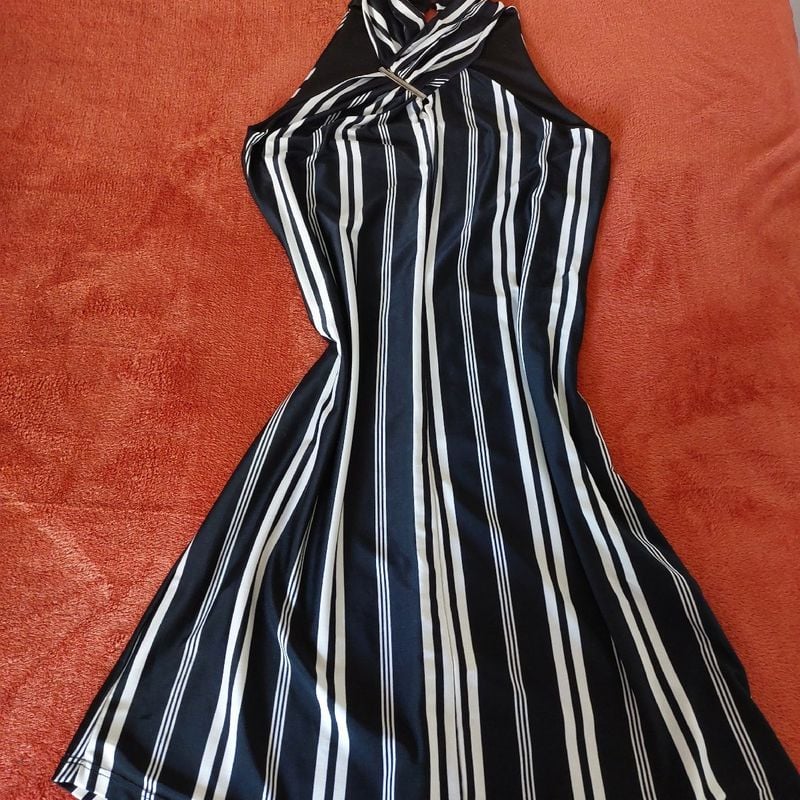 Vestido Midi Preto e Branco Vestido Feminino Zinzane Usado 84473144  enjoei