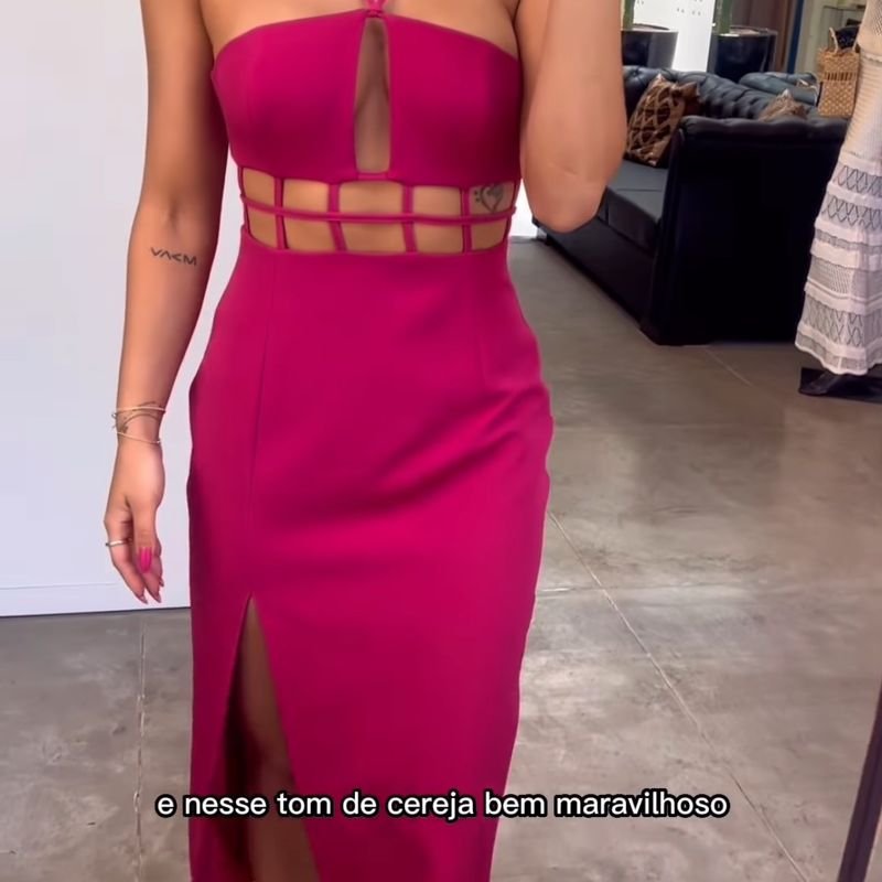 Vestido De Crepe Midi Com Abertura Lateral Carol Cobra