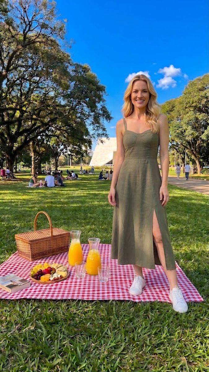 vestido midi verde militar com fenda