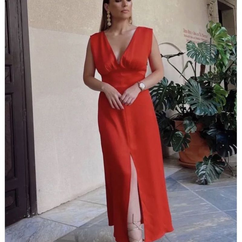 Vestido Midi Vermelho Acetinado Estilo Lingerie Zara, Vestido Feminino  Zara Nunca Usado 96385622