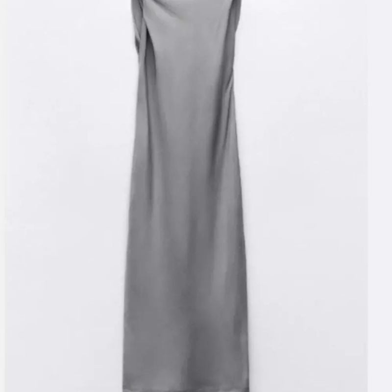 Vestido Midi Viscolinho Cinza Zara | Zara Usado 107627283