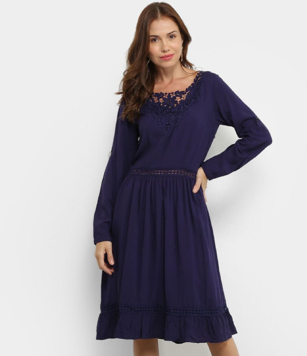 vestido de viscose azul marinho