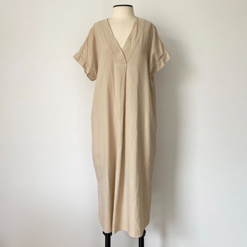 Vestido Midi Zara com Linho Clássico Liso Nude Bege Zara