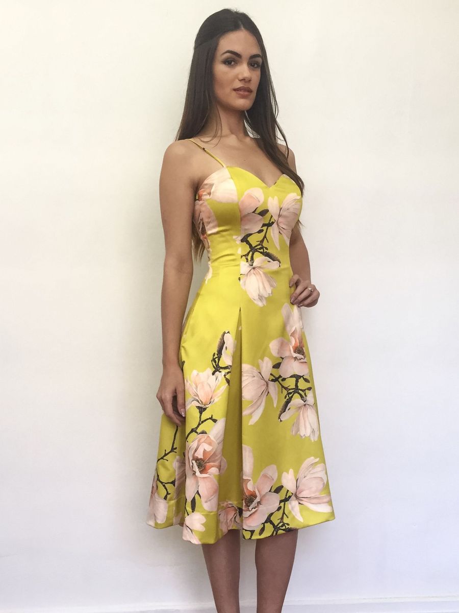 vestido midi estampado festa