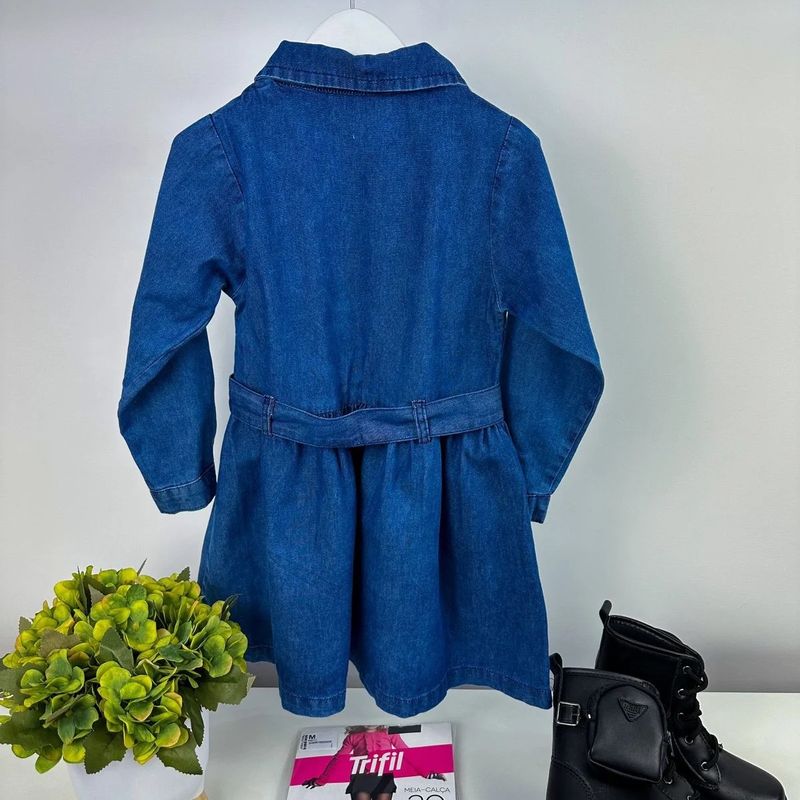 Vestido Mimadine Jeans Manga Longa Infantil Menina Juvenil