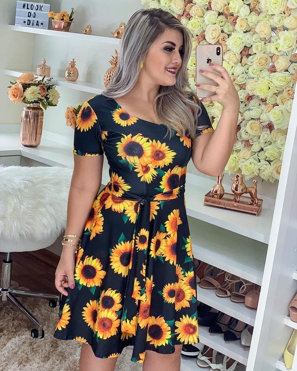 vestido estampado de girassol