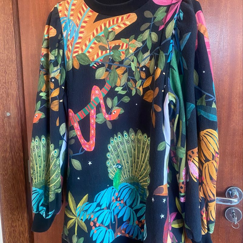 Vestido Moletom Colorido Floresta Surreal Farm Vestido Feminino