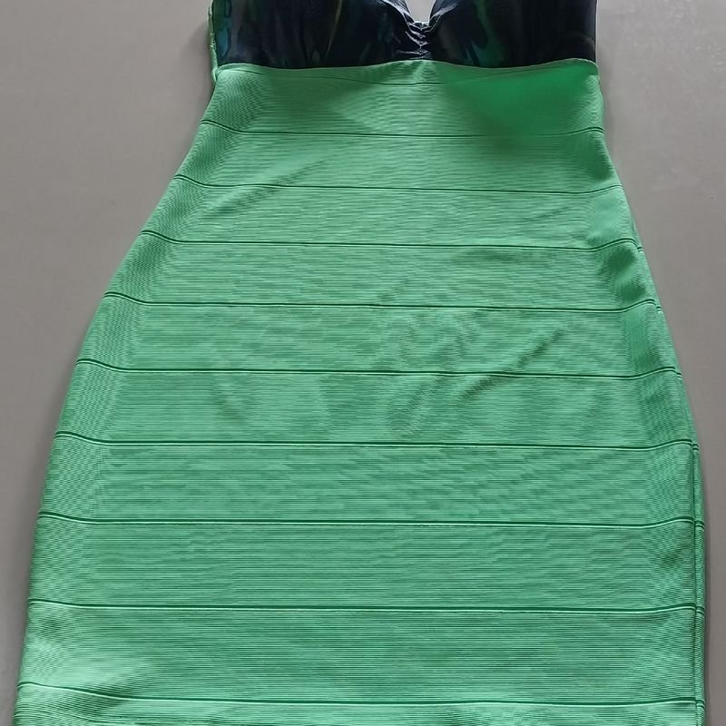 Vestido elastano verde recorte na cintura 12–14 anos - Babylooks