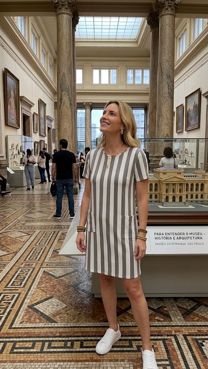 vestido novo listrado branco e cinza