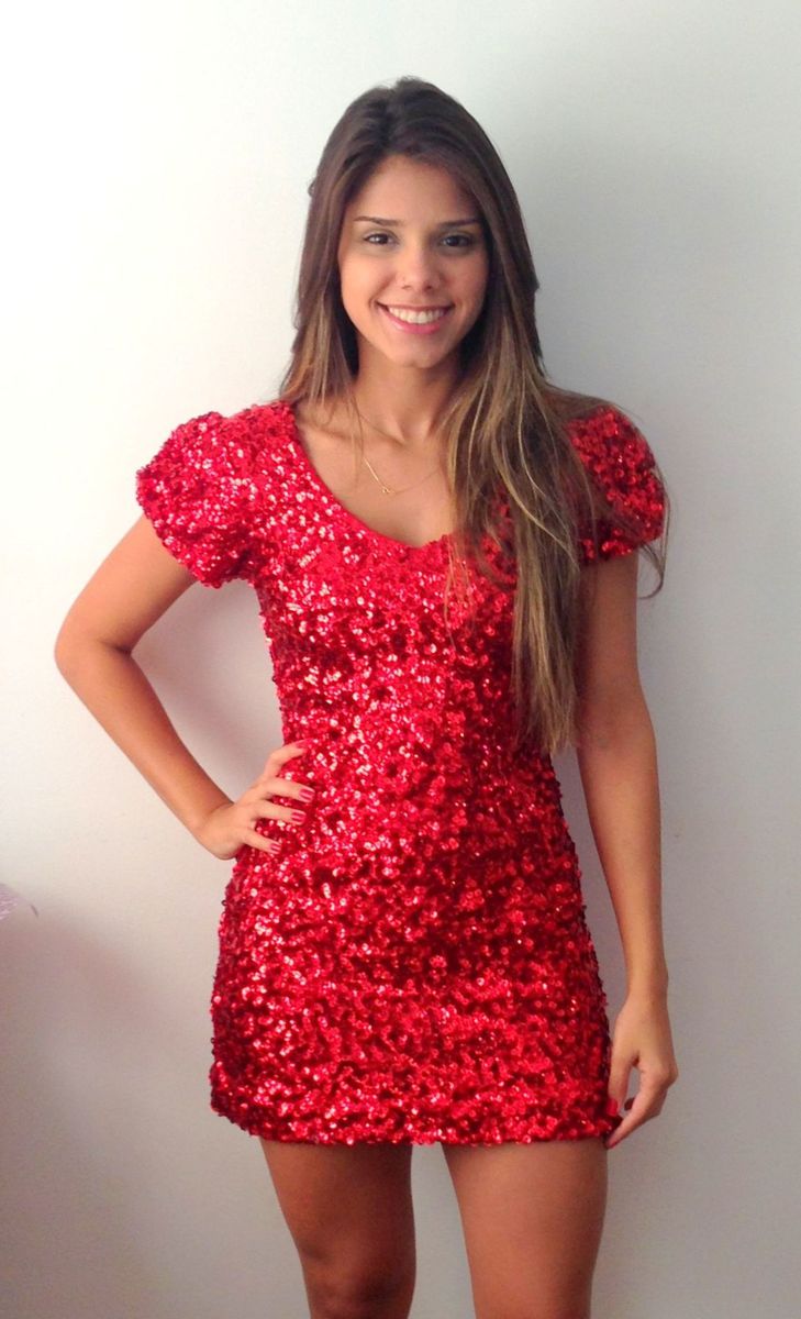 Vestido vermelho best sale de paete