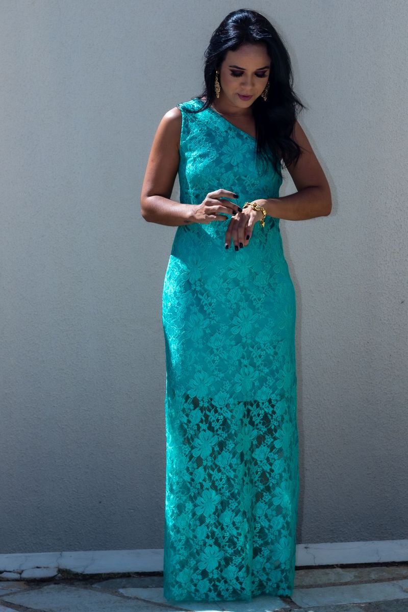 vestido de festa cor verde agua