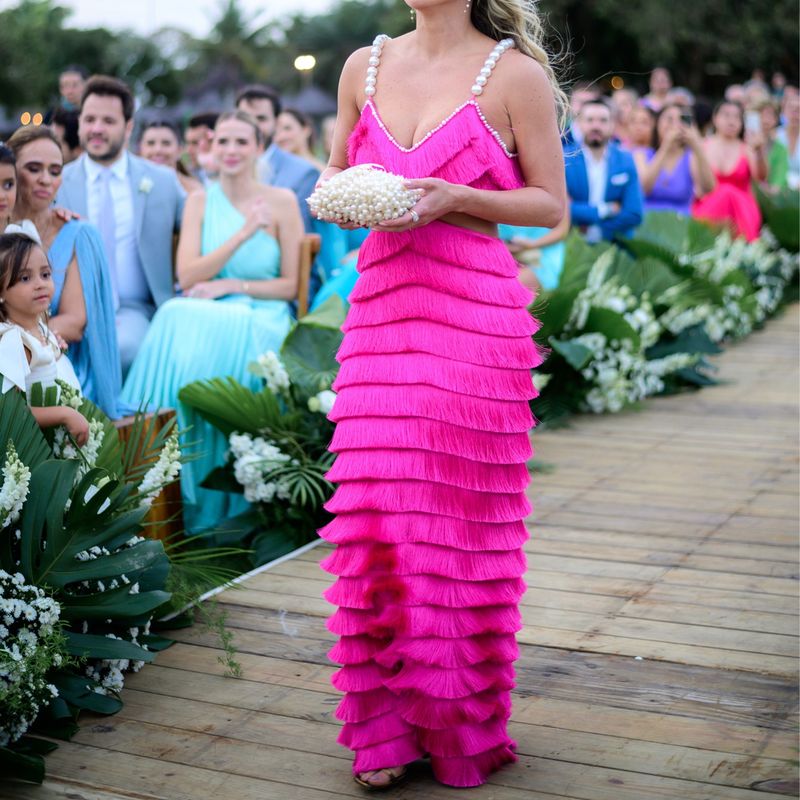 Rosa Vestido Franjas Vestido Patbo Rosa Pink Com Franjas E Pérolas