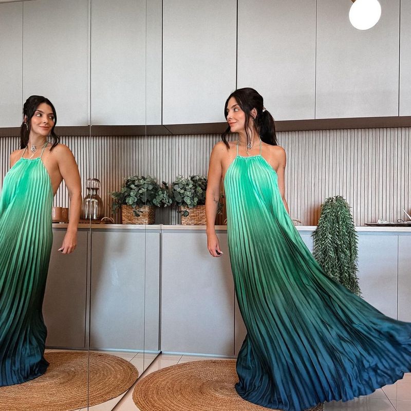 Vestido Plissado Degradê Farm Farm Nunca Usado 110960592 enjoei