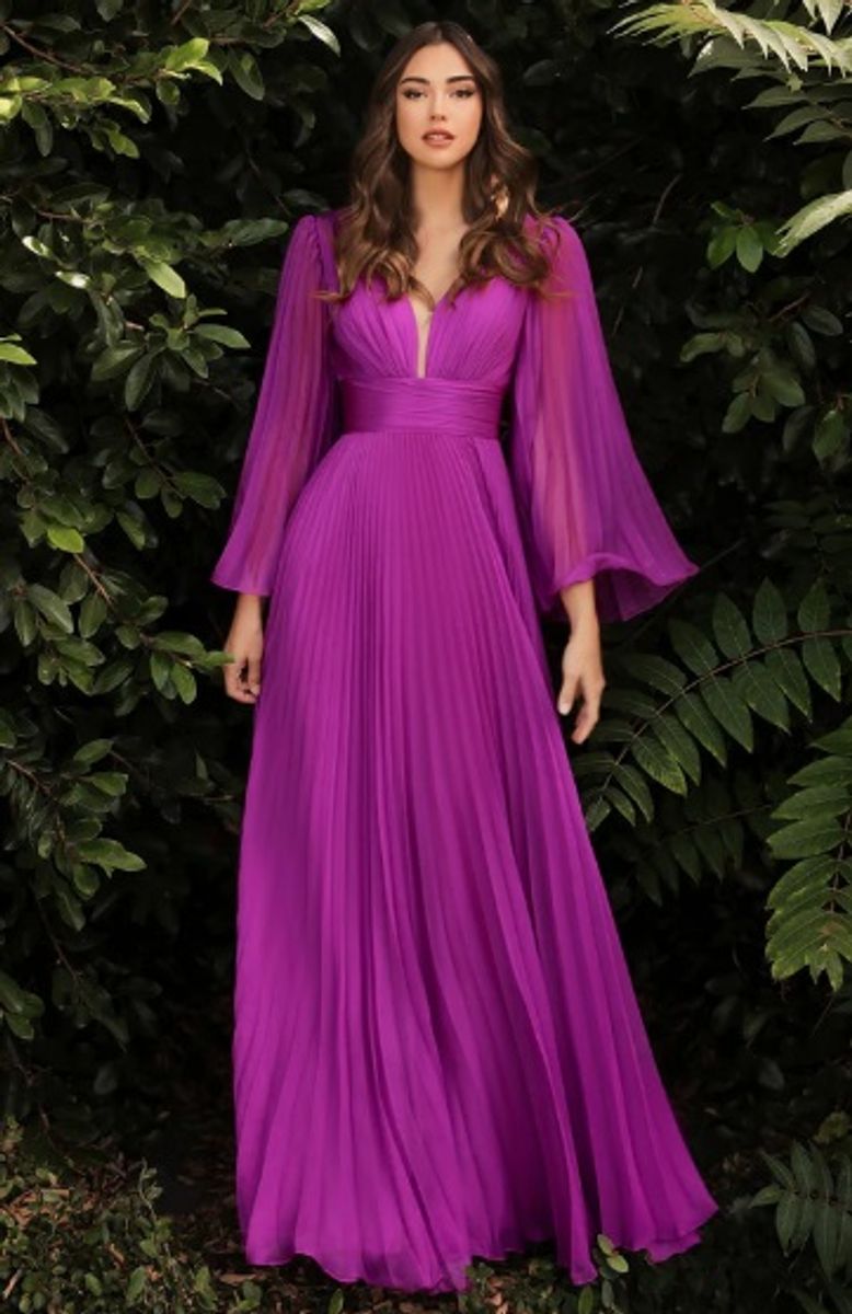 Vestido Plissado Manga Longa Orquidea Roxo, Vestido de Festa Feminino  Nunca Usado 77719456