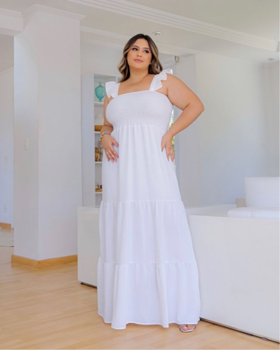 Vestido plus size branco hot sale longo