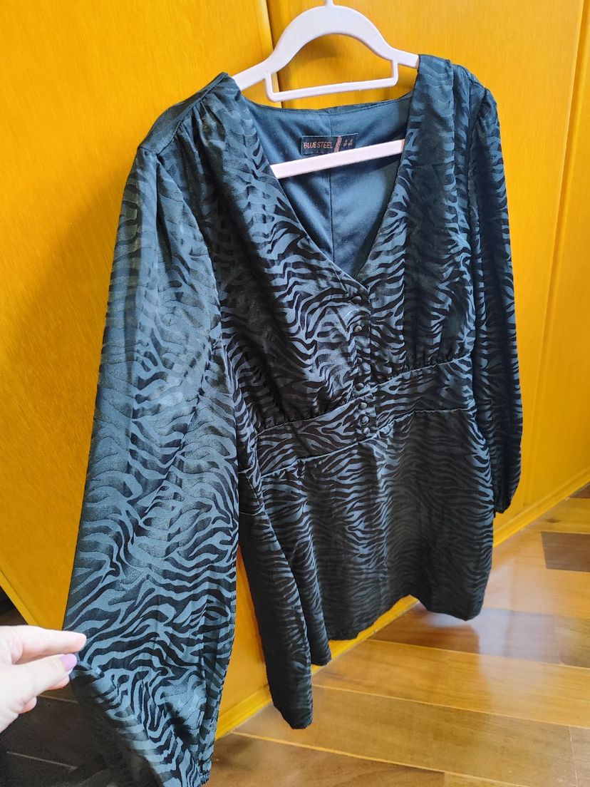 vestido preto animal print manga longa da blue steel - outros renner - blue steel