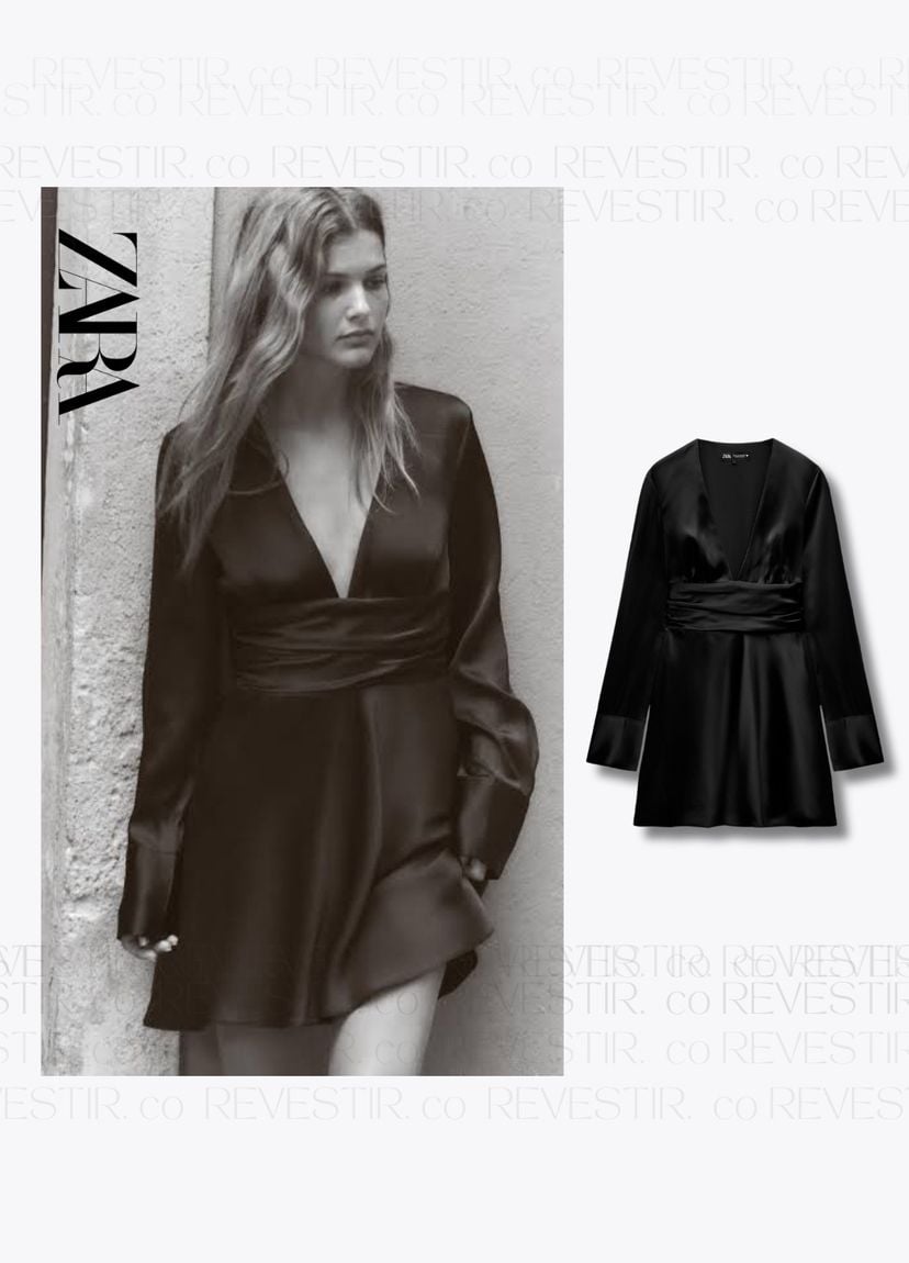vestido preto chemise acetinado zara - slip dress zara