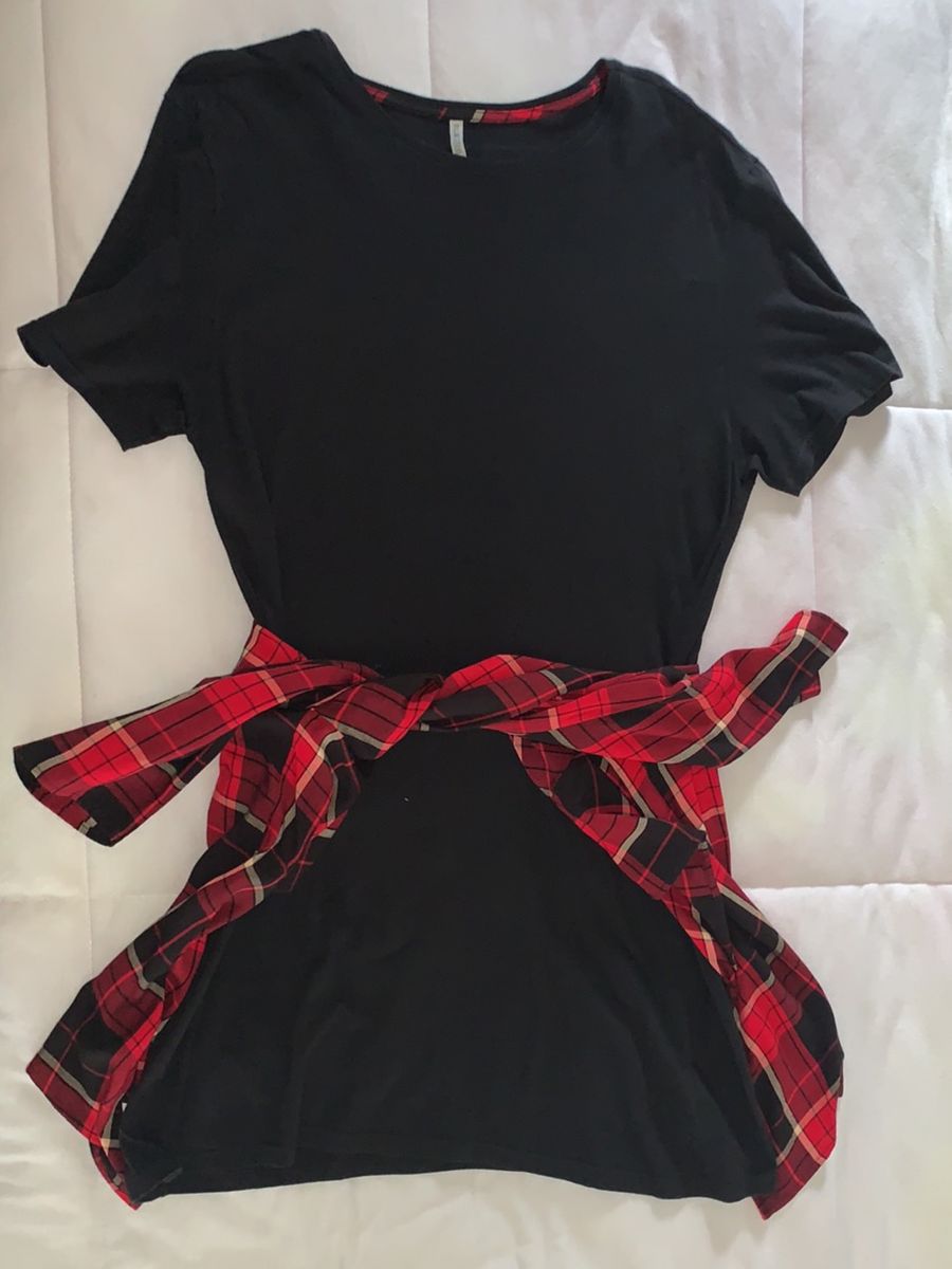 Vestido com blusa xadrez amarrada sale na cintura