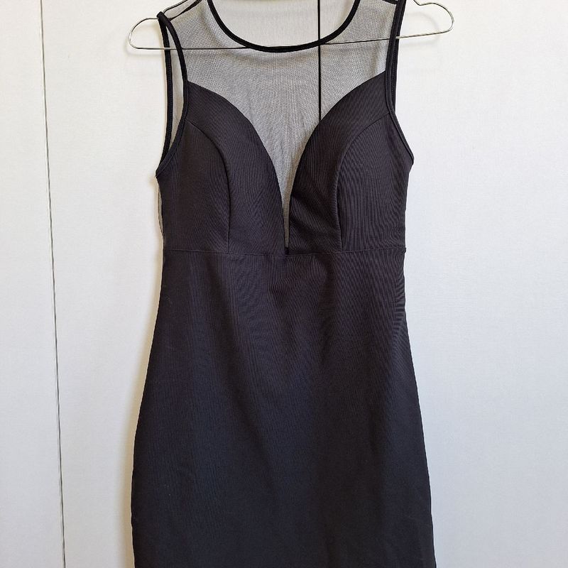 Vestido Preto com Decote e Costas em Tule Renner Blue Steel