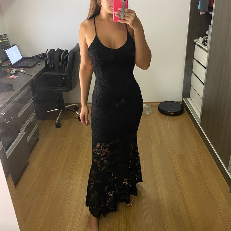 Vestido Preto Longo Renda Vestido Feminino Renner Usado 84103821 enjoei