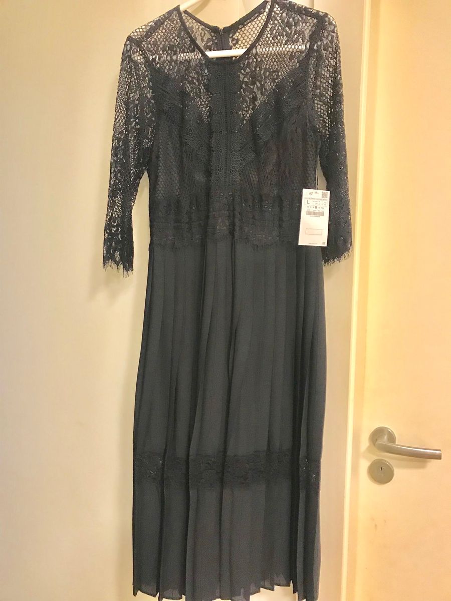 vestido preto renda midi