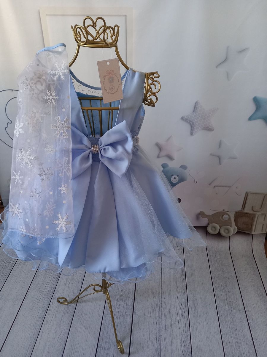 Vestido Infantil Princesa Frozen Branco Luxo.