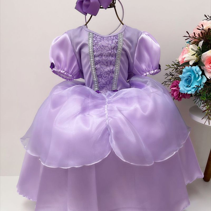 Vestido Princesa Sofia Lilás Infantil Festa Luxo 1 A 4 Anos