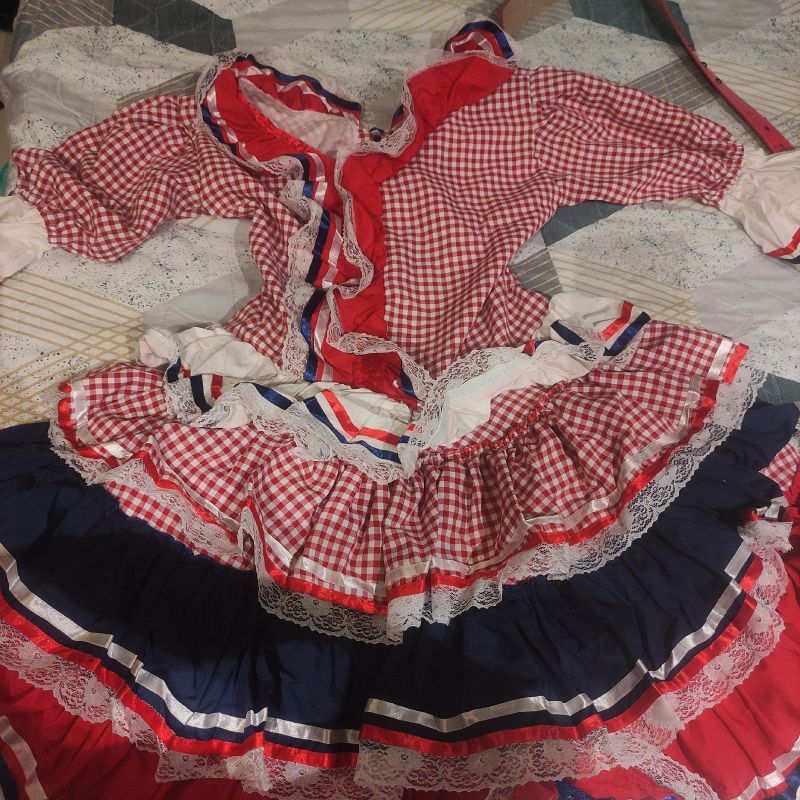 Vestido Quadrilha Festa Junina Vermelho Branco Azul Marinho