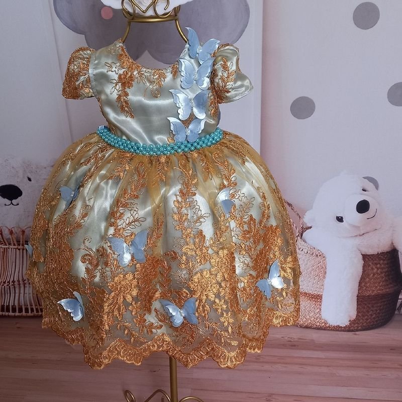 Vestido Realeza Princesa Bordado Luxo Batizado Daminha Infantil