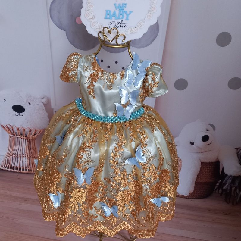 Vestido Luxo Bebê Princesa Tule Bordado Batizado Daminha