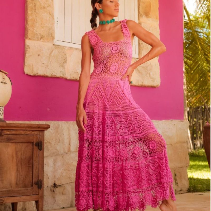 Vestido rosa hot sale croche