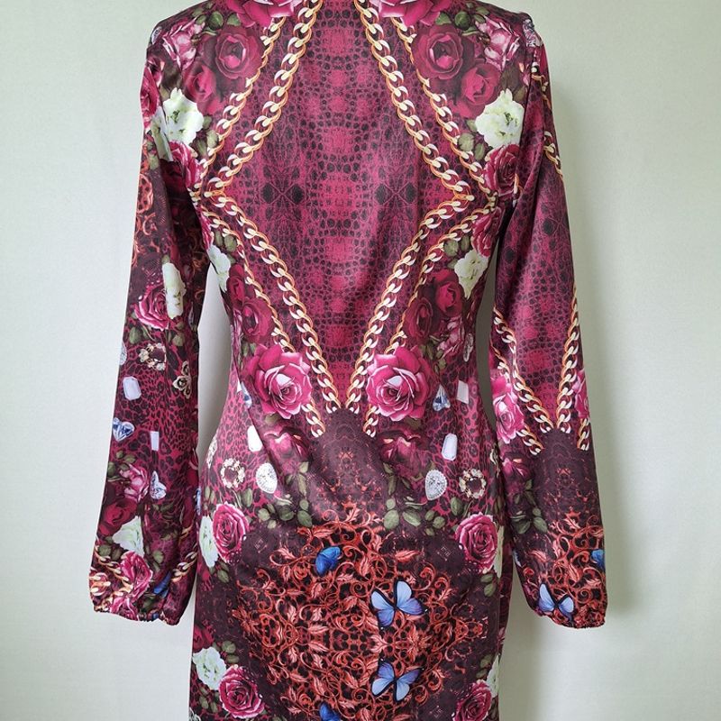 Vestido Rosa Estampa Animal Print/Flores/Correntes Marialícia