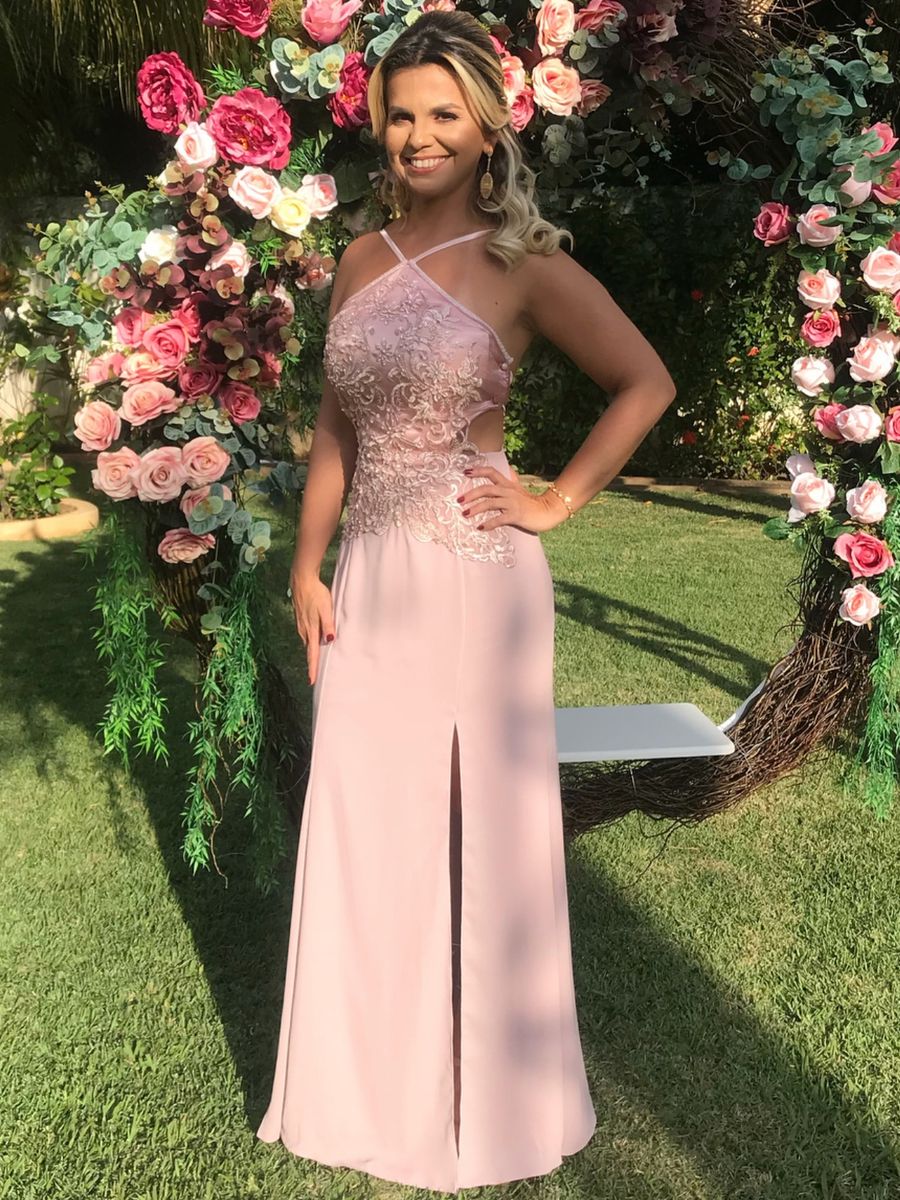 vestido renda rosa seco