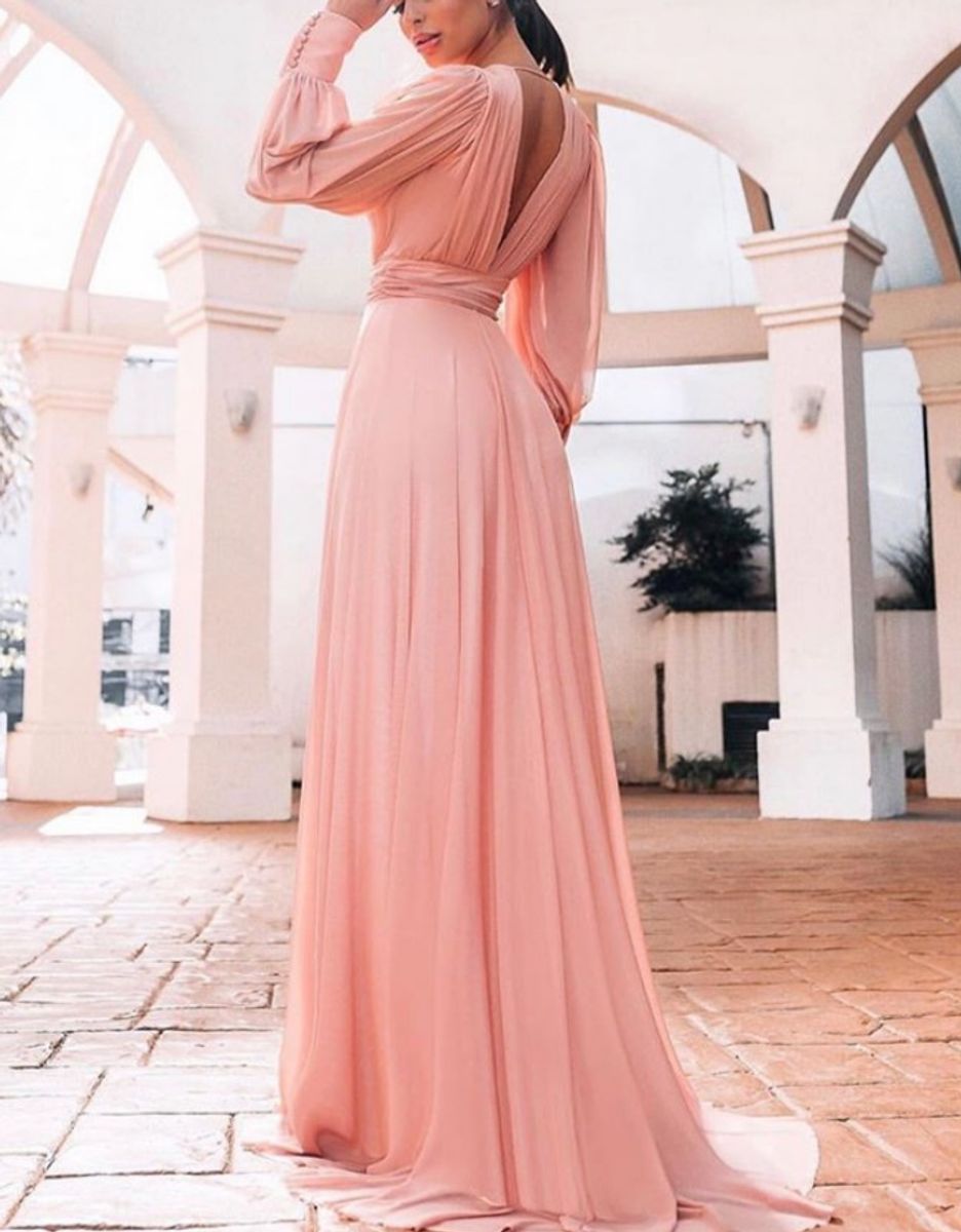 vestido rose com manga