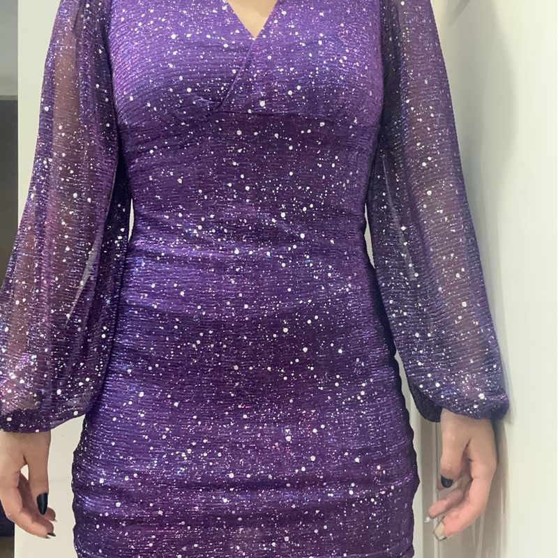 Vestido Roxo com Brilho Shein Bae | Vestido Feminino Shein Nunca Usado  93069388 | enjoei