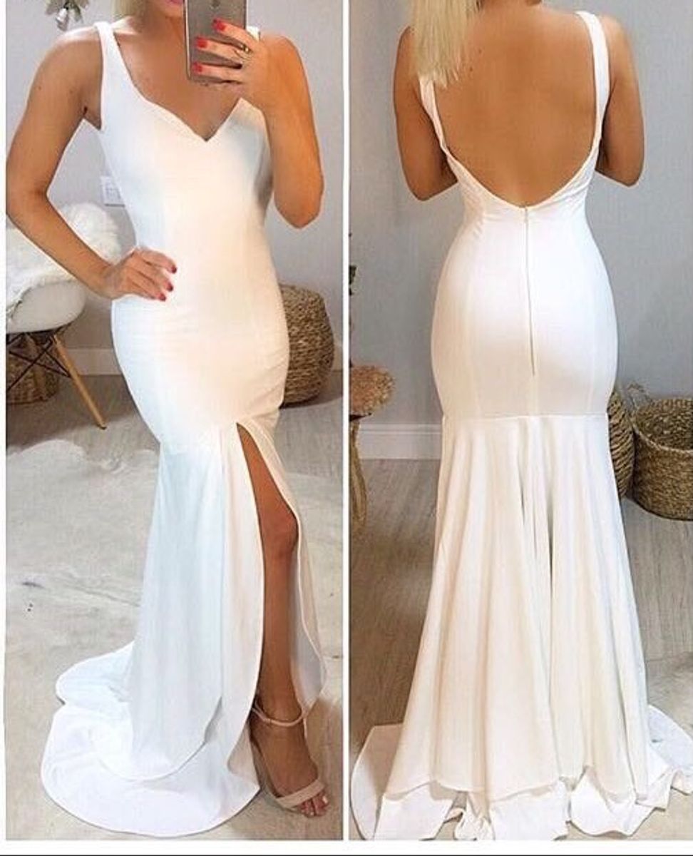 vestido sereia branco renda