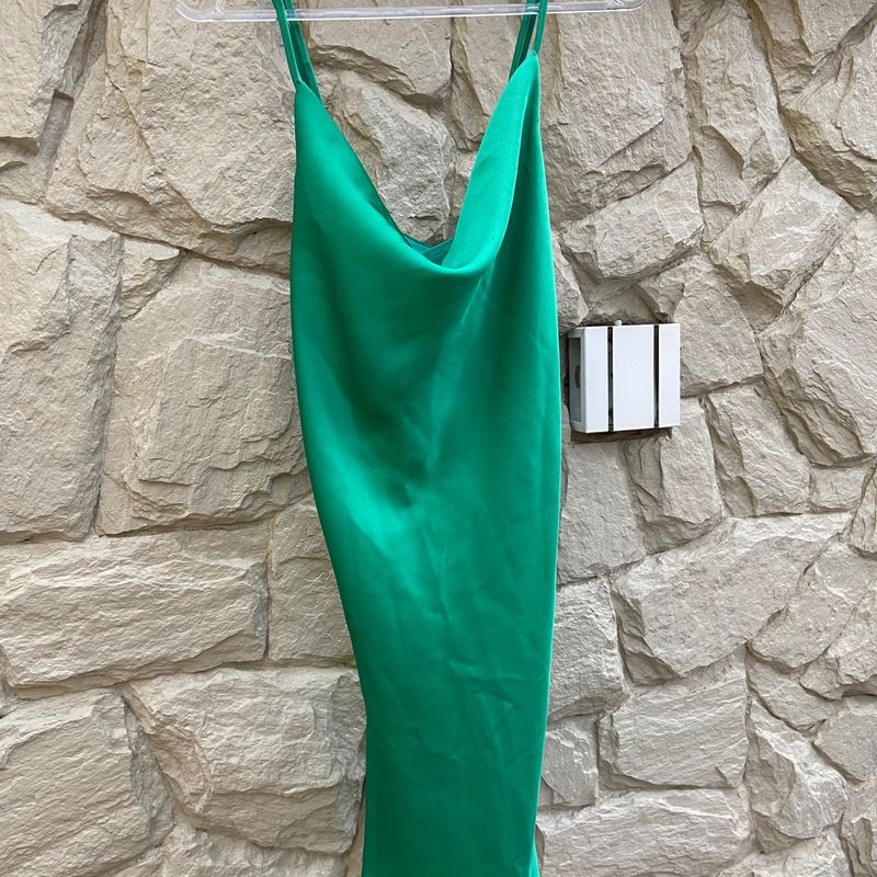 Vestido Slip Dress Cetim Verde