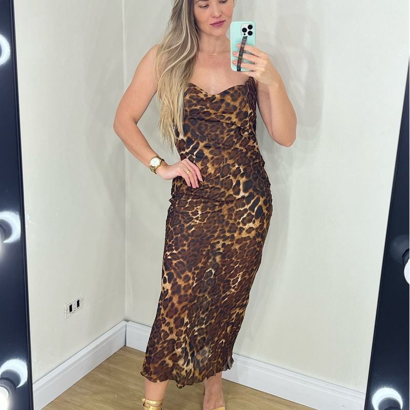 Vestido Slip Dress Oncinha Chique Elegante Vestido Feminino Guiccela  Nunca Usado 110339287 enjoei