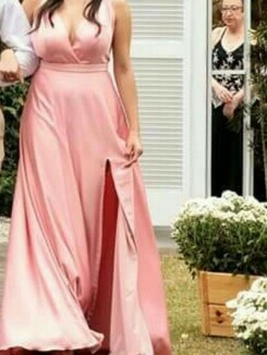 vestido social longo rose