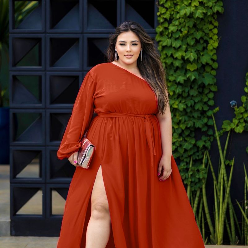 Vestido Basico Vestidos Plus Size Simples Vestido Terracota
