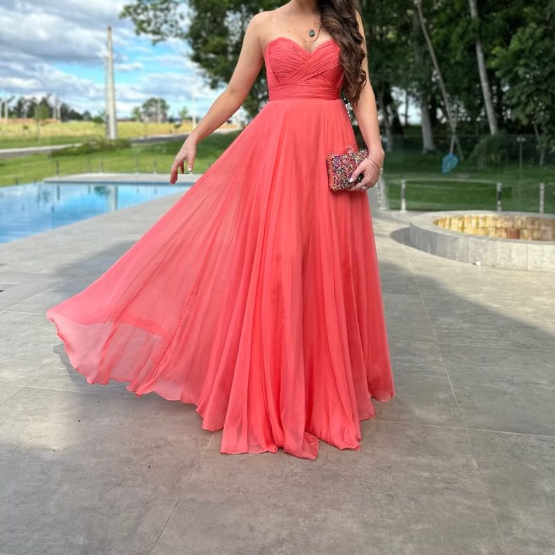 Vestido Tomara Que Caia Laranja Coral Goiaba Vestido de Festa