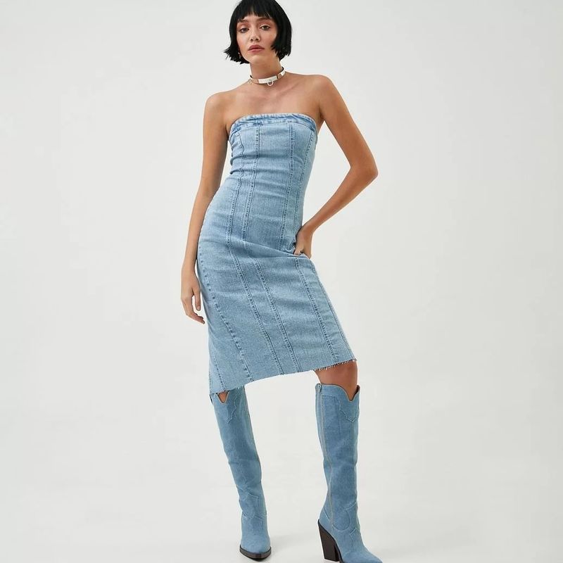 Vestido Tomara Que Caia Midi Jeans Renner Usado 127029905 enjoei