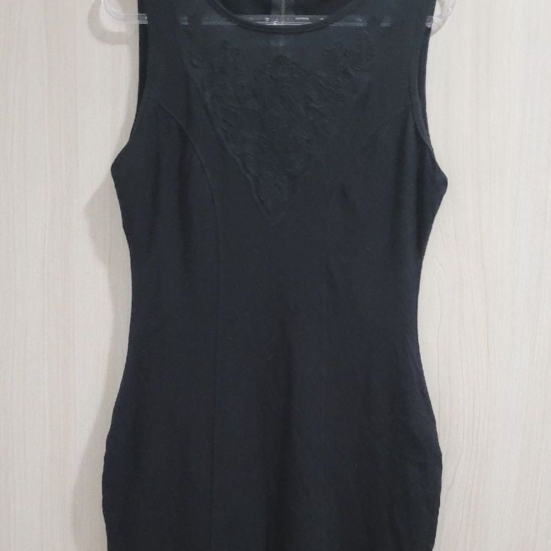 Vestido Tubinho Curto Justo Decote V Renda Zíper Tamanho M Preto