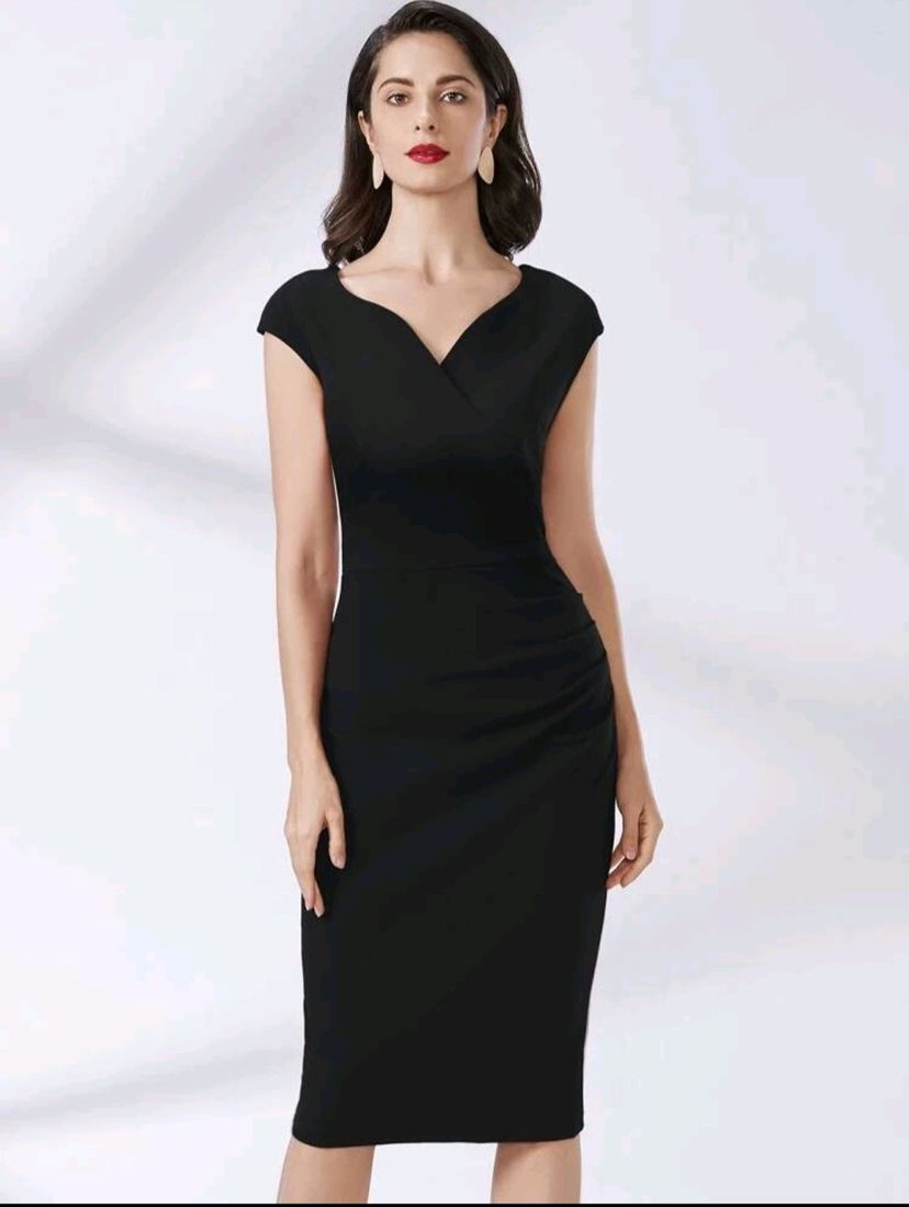 vestido tubinho preto transpassado decote em v - tubinho miusol shein