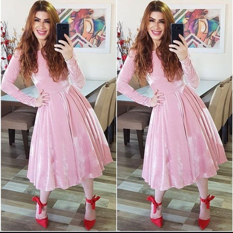 Vestido fashion de veludo rodado