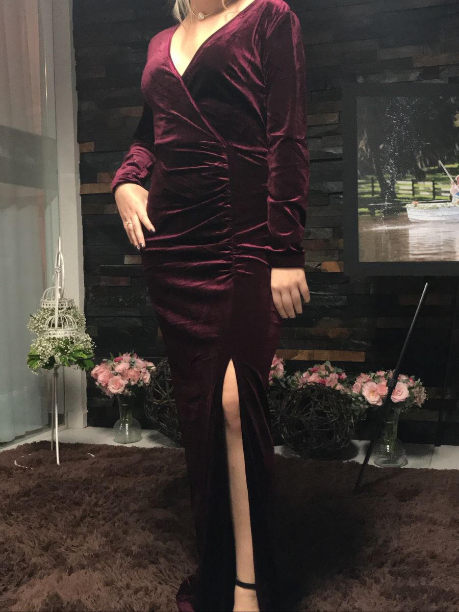 Vestido de best sale veludo marsala