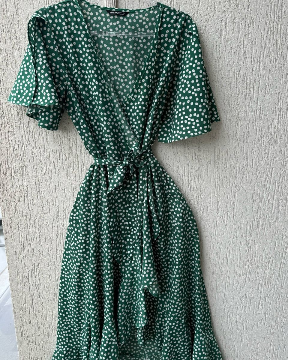 green emerald velvet dress SHEIN VCAY Polka Dot Print Belted Wrap Dress, M1511879, Army Green, S : Buy  Online at Best Price in KSA