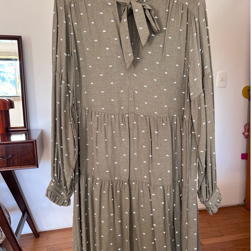 Vestido Verde com Linho Zara Zara Usado 111899918 enjoei